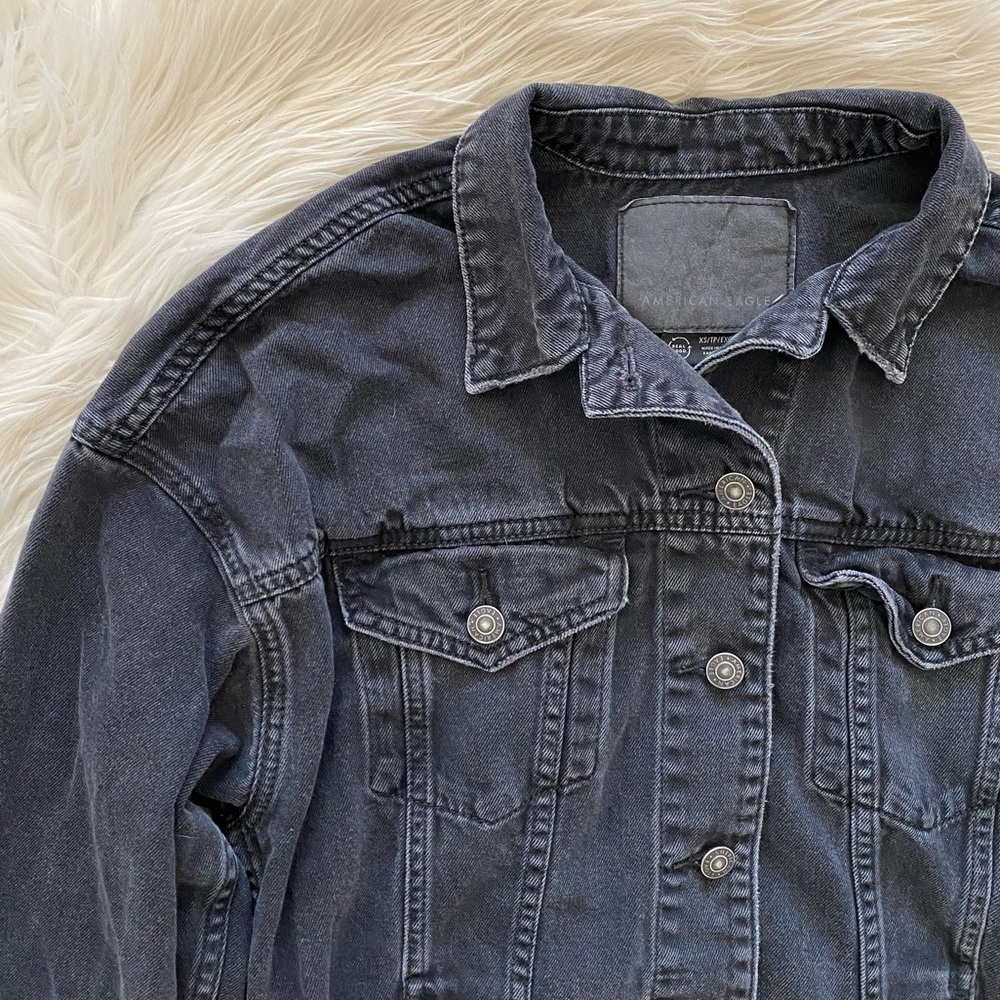 American Eagle Front Pocket Button Front Black Je… - image 3